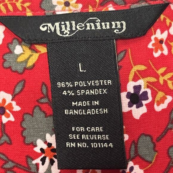 Millenium Floral Babydoll Dress Large Red Knee Length Teacher Button up Ditsy - Picture 3 of 4